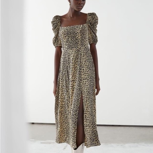 & Other Stories Puff Shoulder Crepe Midi Dress US Size 0 - Picture 14 of 14